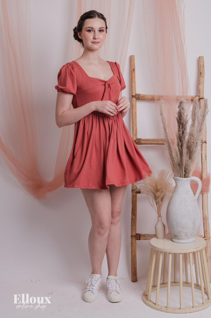 Old Rose Square Neck Dolly Mini Dress