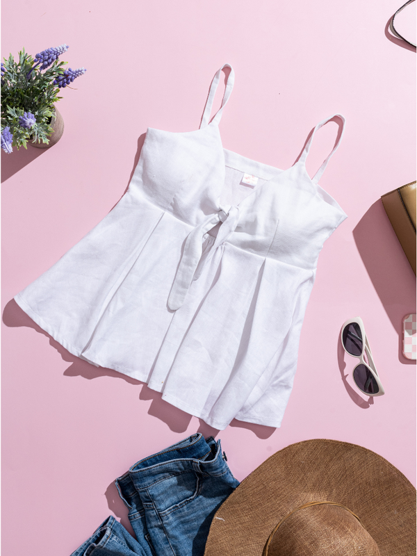 White Front Ribbon Tie Top