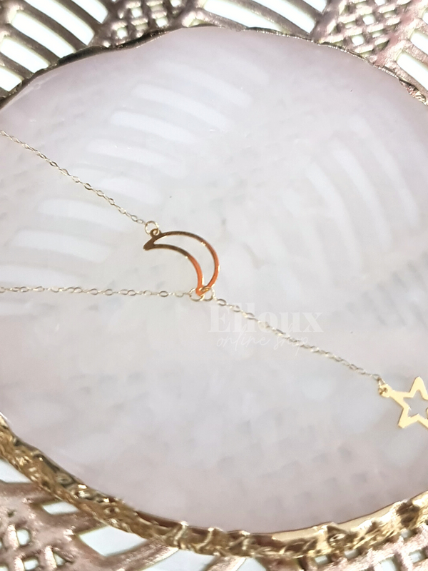 18k Gold Moon Star Necklace