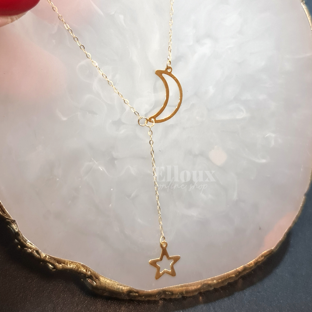 18k Gold Moon Star Necklace