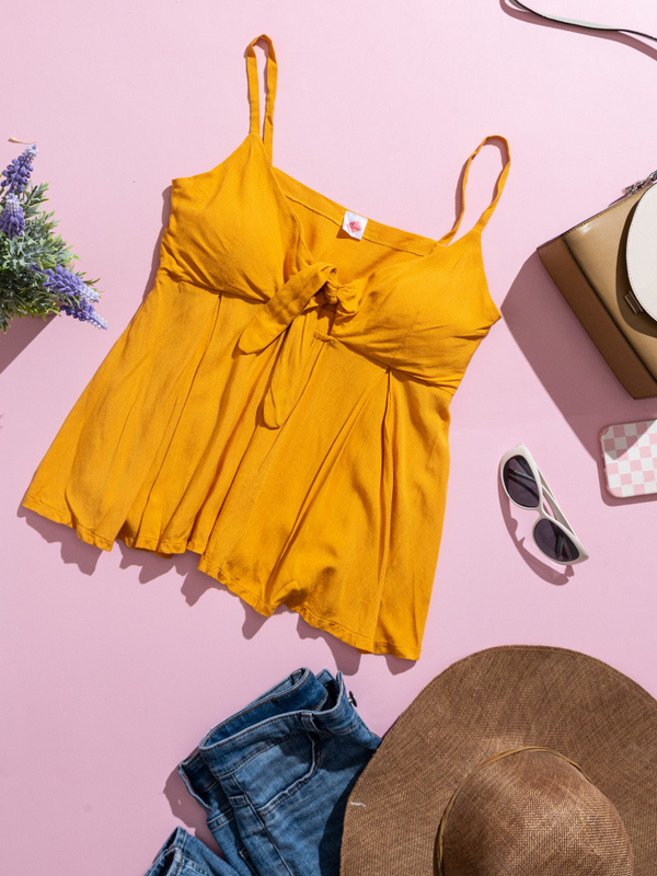 Mustard Front Ribbon Tie Top