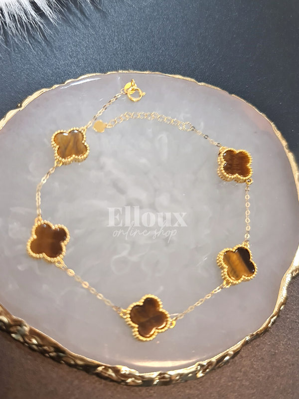 18k Tiger Eye VCA Clover Bracelet