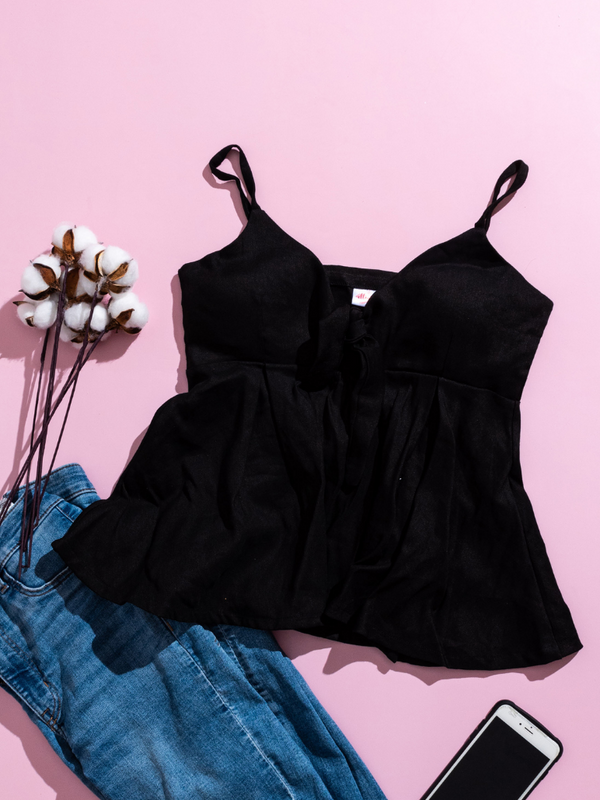 Black Front Ribbon Tie Top