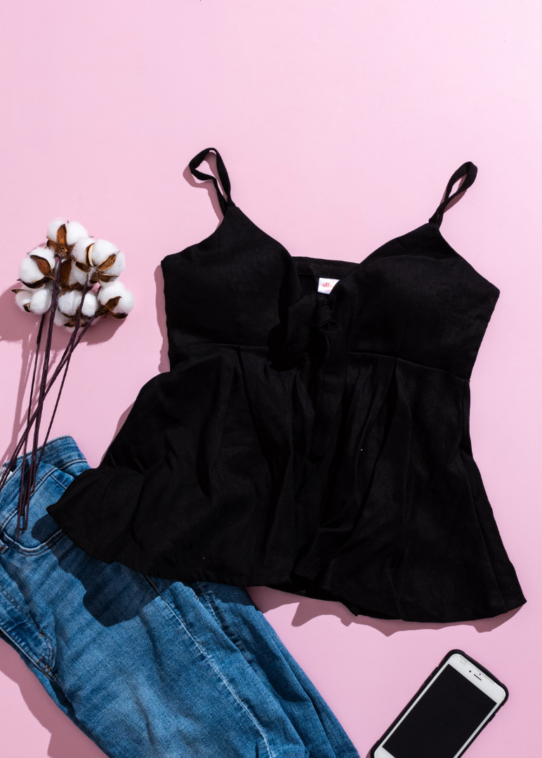 Black Front Ribbon Tie Top