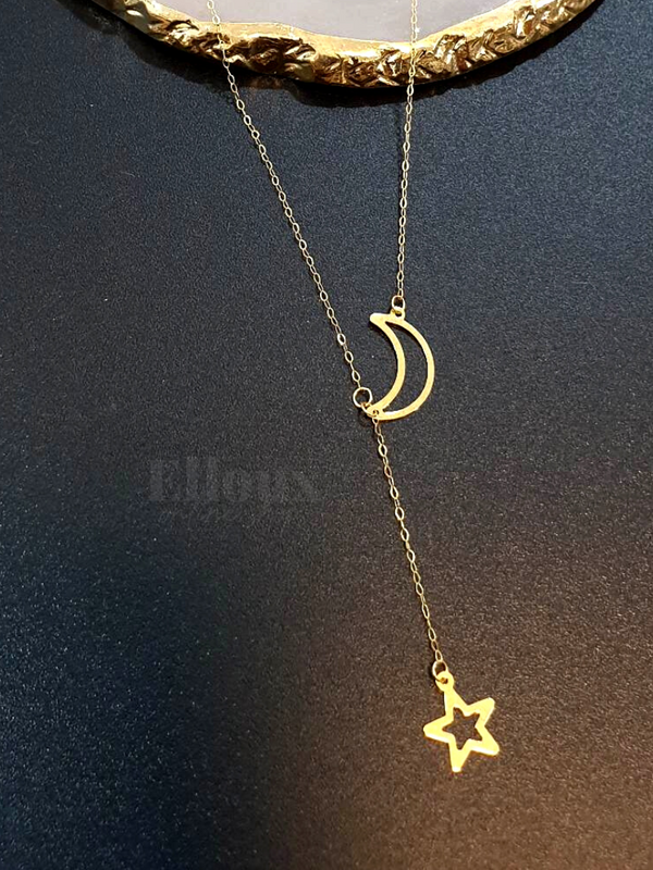 18k Gold Moon Star Necklace
