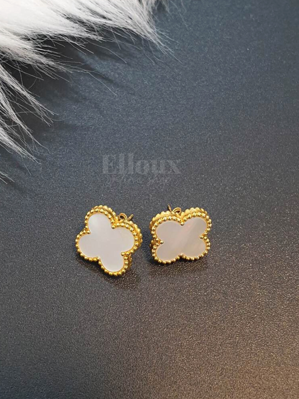 18k Gold VCA Earrings White 13mm