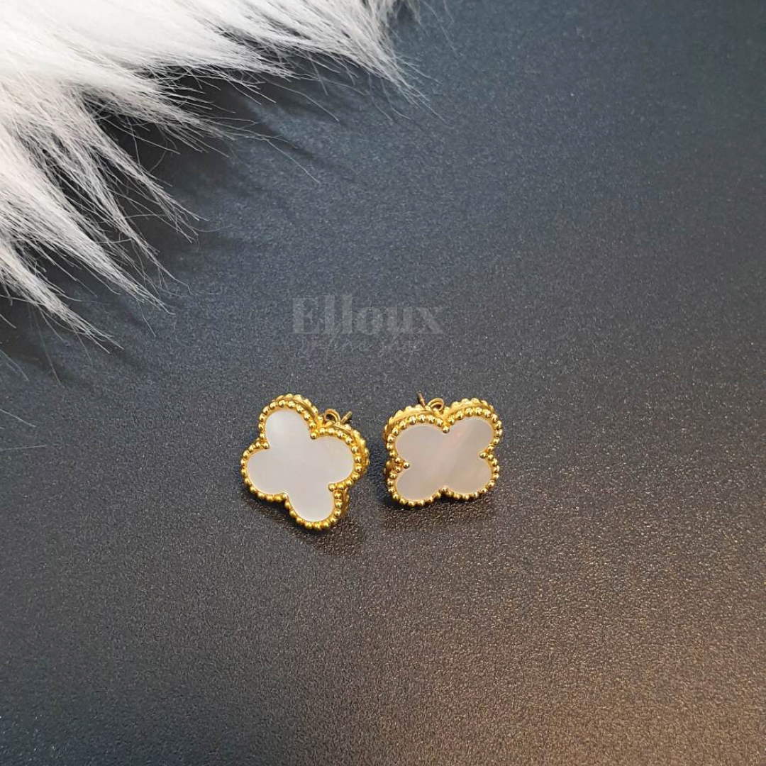 18k Gold VCA Earrings White 13mm