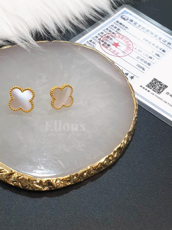 18k Gold VCA Earrings White 13mm