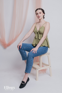 Sage Green Front Ribbon Tie Top