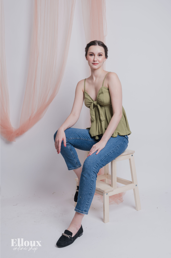 Sage Green Front Ribbon Tie Top