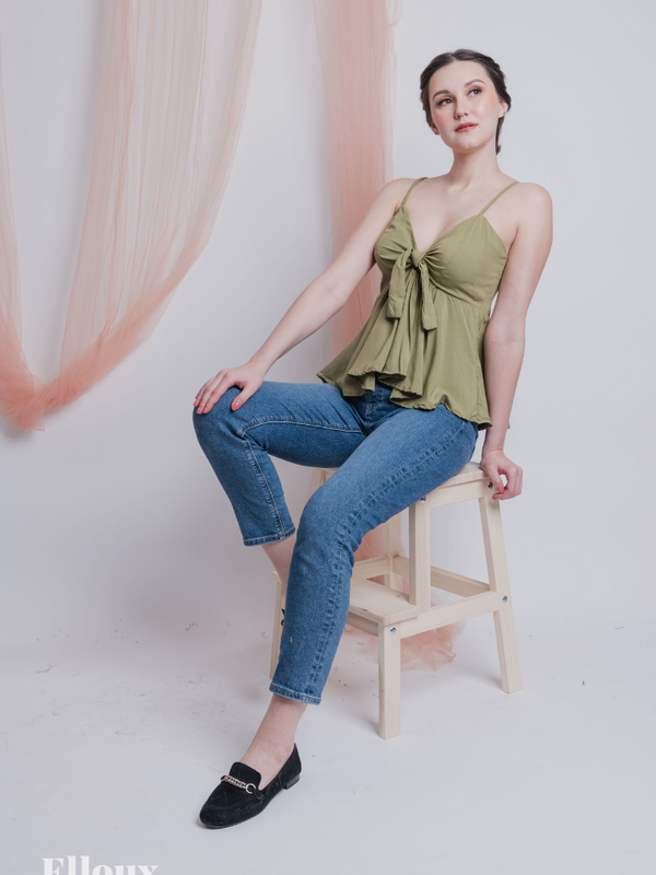 Sage Green Front Ribbon Tie Top