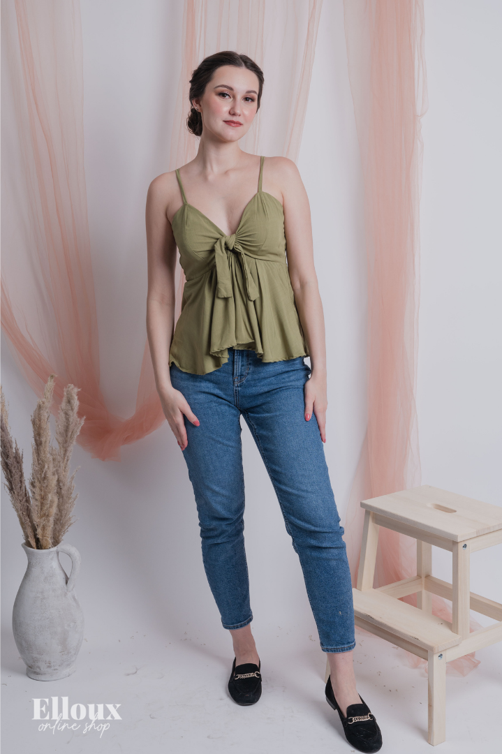 Sage Green Front Ribbon Tie Top